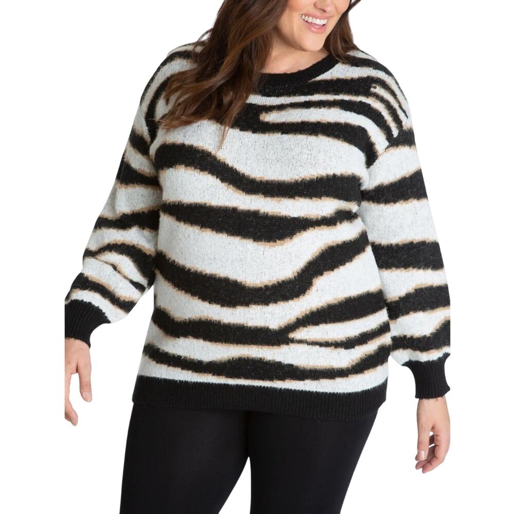 Adyson Parker Zebra Print Sweater Small NWT Black Cream Eyelash Knit
